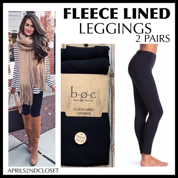 boc Pants - BLACK FLEECE LINED LEGGINGS COZY FOOTLESS TIGHTS 2 PAIRS A2C